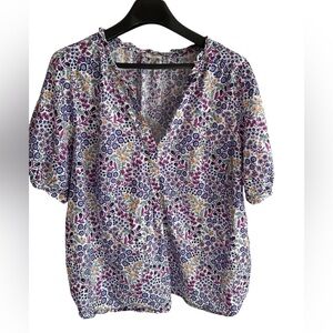 Talbots Spring Floral Short-Sleeve V-Neck Blouse 3XL 100% Cotton!